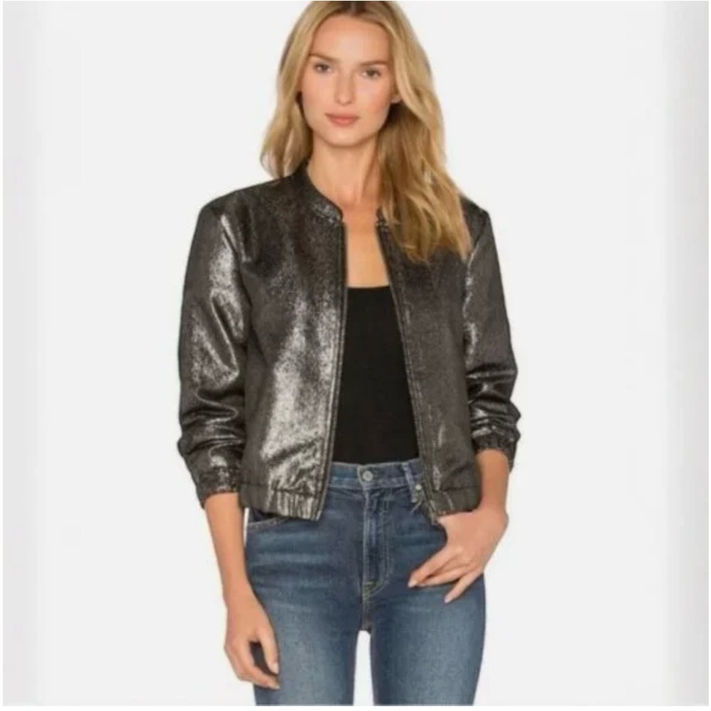 Paige Rose HW Flo Metallic Silver Bomber Jacket Collab Full Zip